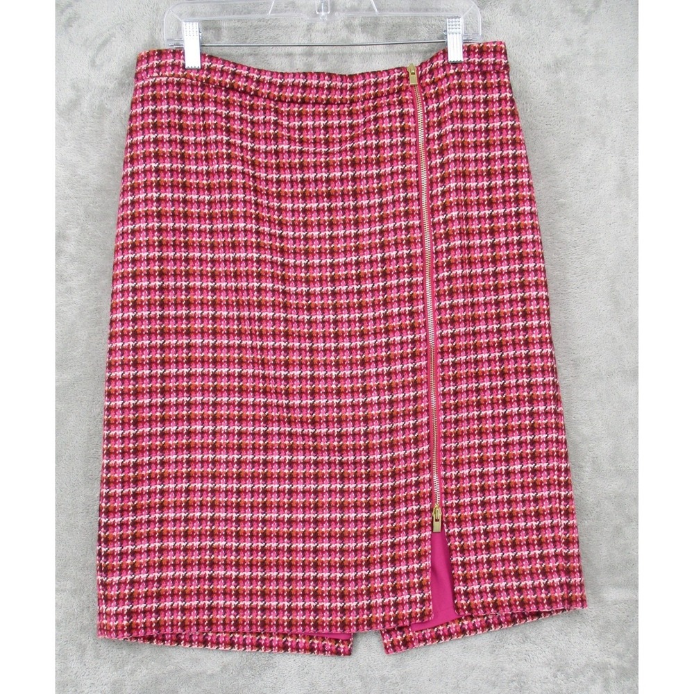 Talbots Skirt 12 Houndstooth Wool Blend Front Zipper Office Academia Preppy Pink